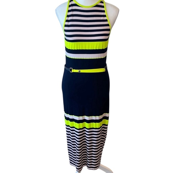 Striped Black and Yellow Midi Dress - Picture 5 of 13